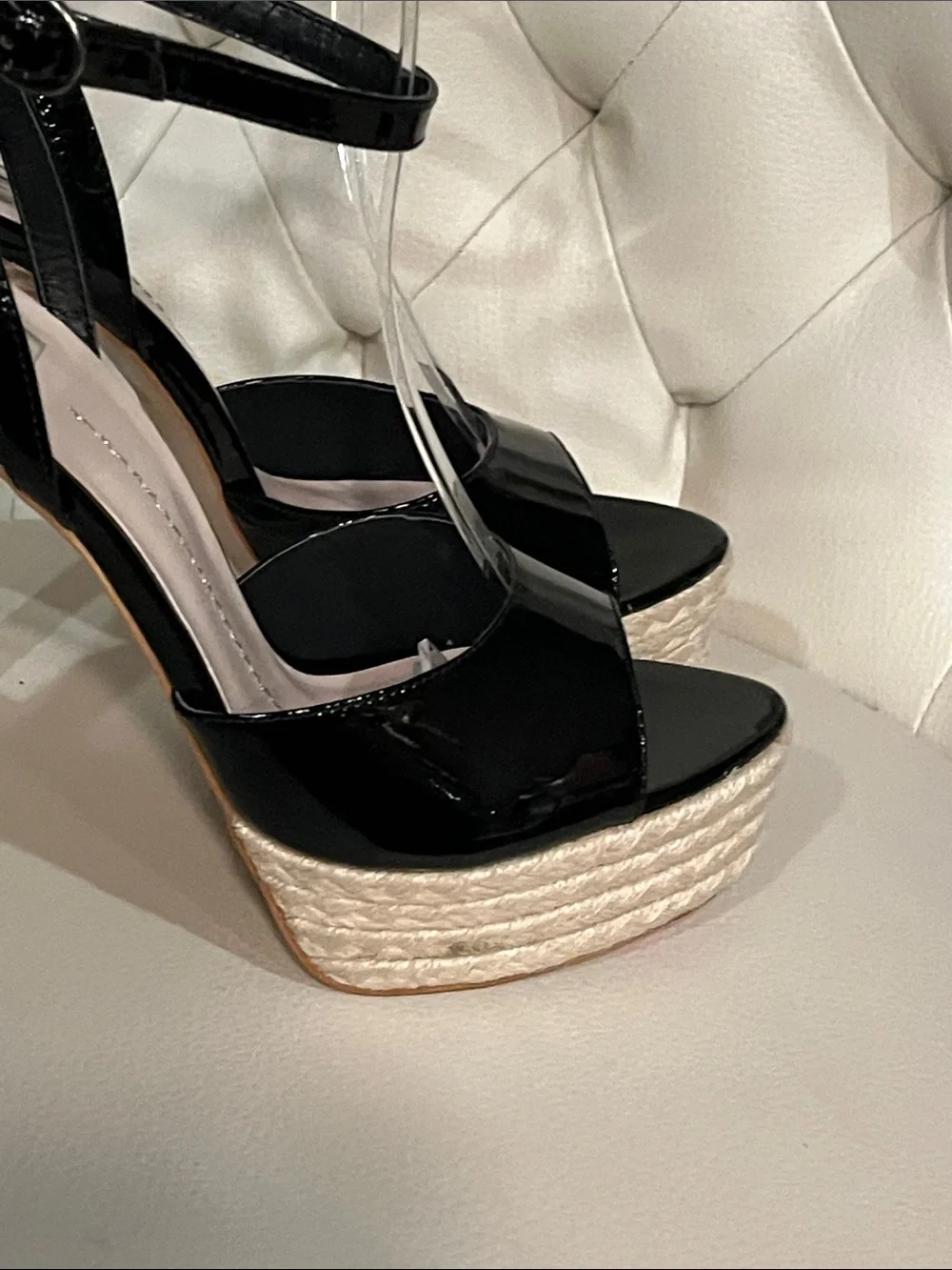 DV by Dolce Vita Black Patent Platform Espadrille Sandals Ankle Strap Beautiful